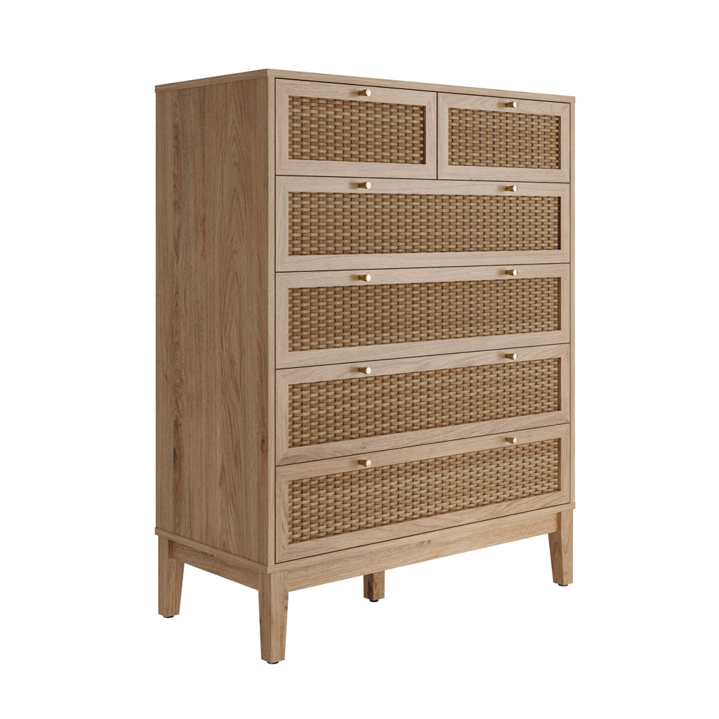 Bordeaux Boho Natural Wood & Rattan Chest of Drawers